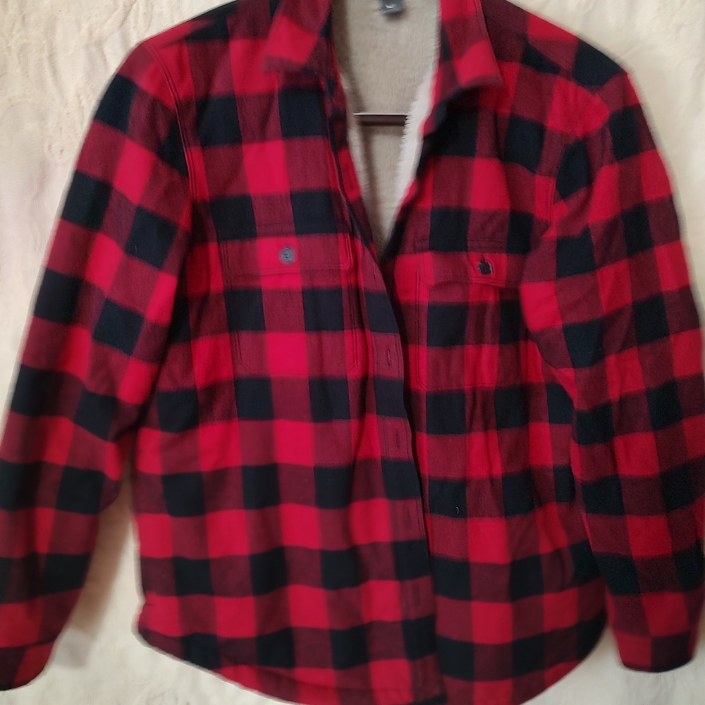 Eddie Bauer Red and Black Checkered Jacket Women's Large